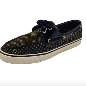 Sperry Top-Sider Angelfish Black And Gold Polkadot Red Interior Size 6